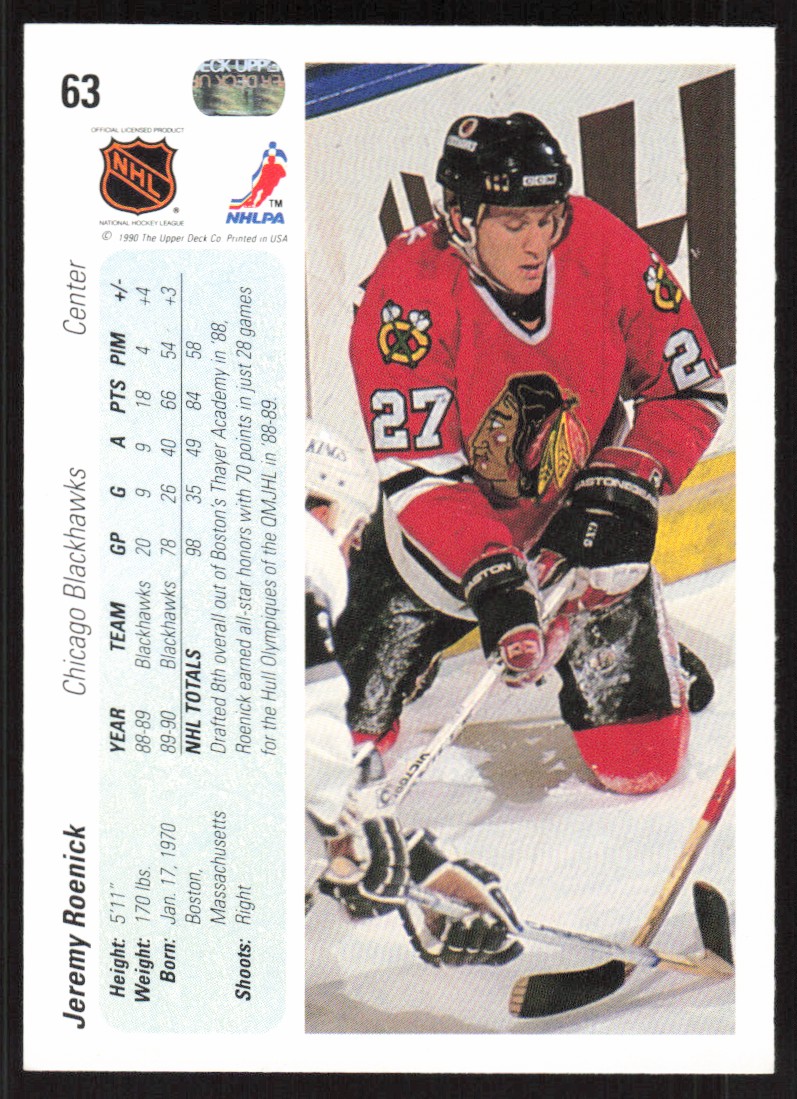 1990-91 Upper Deck Jeremy Roenick #63 card back image