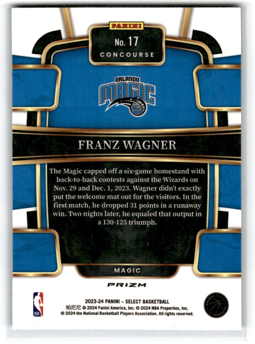 2023-24 Panini Select Franz Wagner #17 card back image