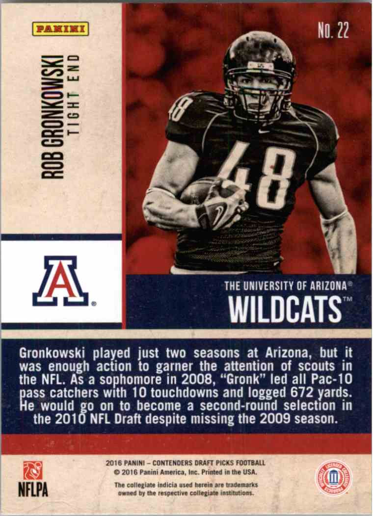 2016 Panini Contenders Rob Gronkowski #22 card back image