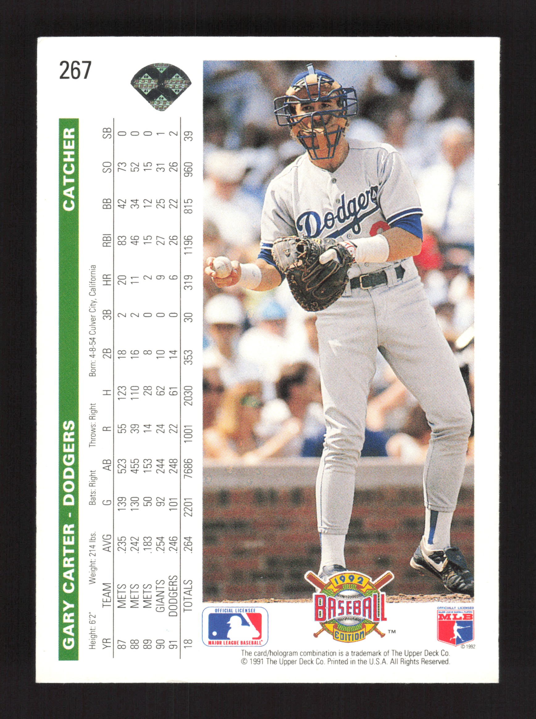 1992 Upper Deck Gary Carter #267 Los Angeles Dodgers | eBay