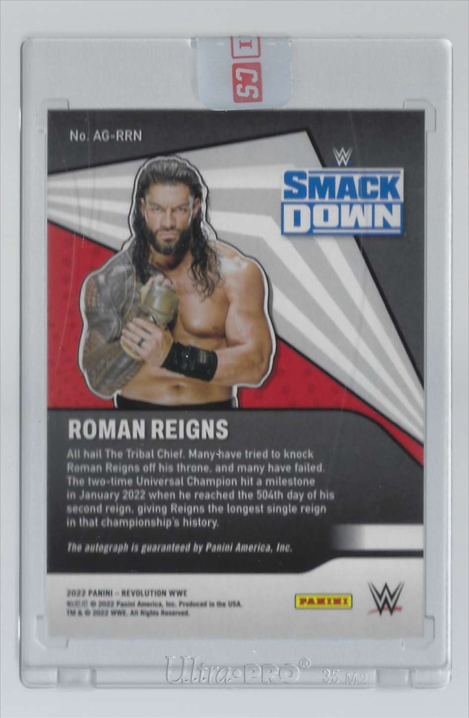 2022 Revolution WWE Autographs Roman Reigns #AGRRN card back image