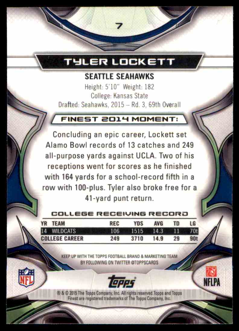 2015 Topps Finest Tyler Lockett - Seattle Seahawks RC #7 card back image