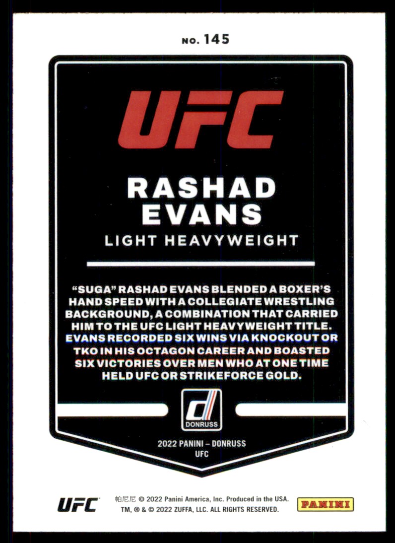 2022 Panini Donruss UFC Rashad Evans #145 card back image