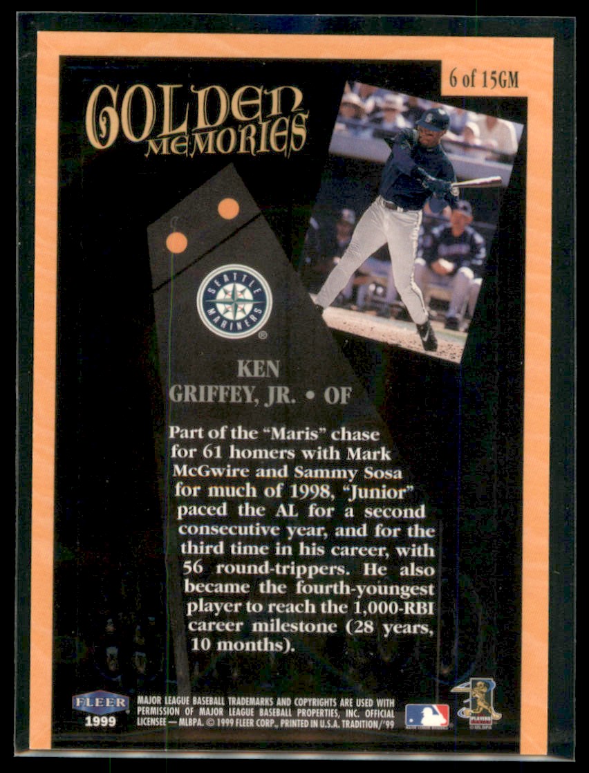 1999 Fleer Tradition Golden Memories Ken Griffey Jr #6GM HOF - Picture 2 of 2