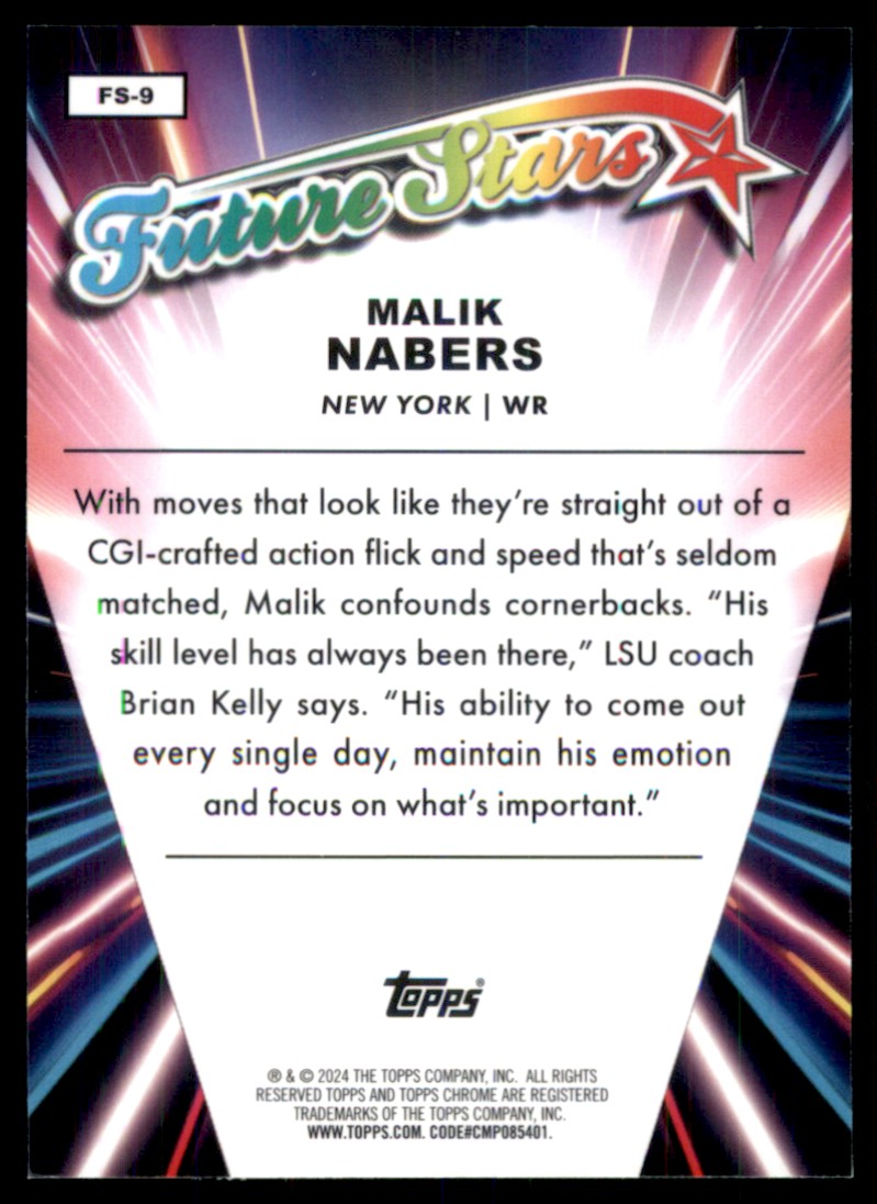 2024 Topps Chrome Future Stars Malik Nabers #FS9 card back image