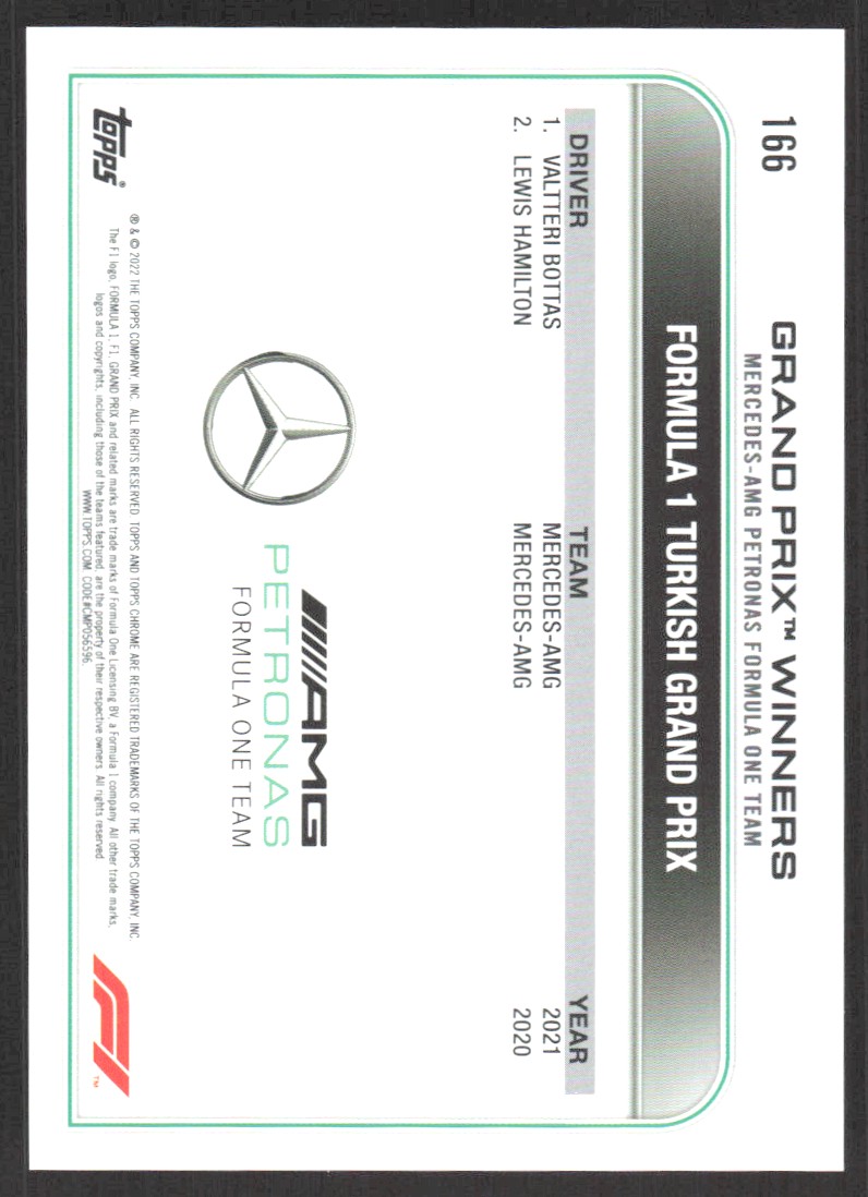 2022 Topps Chrome Formula 1 Valtteri Bottas #166 card back image