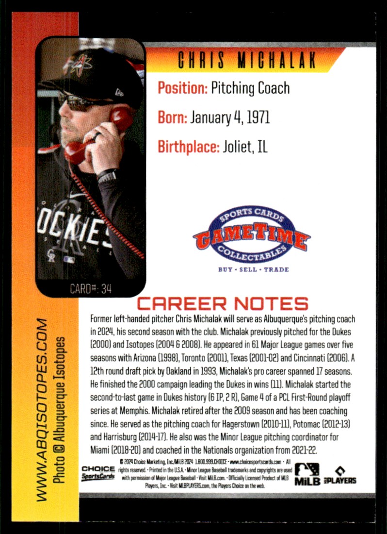 2024 Choice Chris Michalak card back image