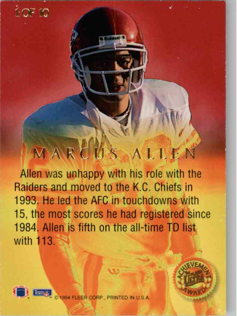 1994 Fleer Ultra Marcus Allen #1 card back image