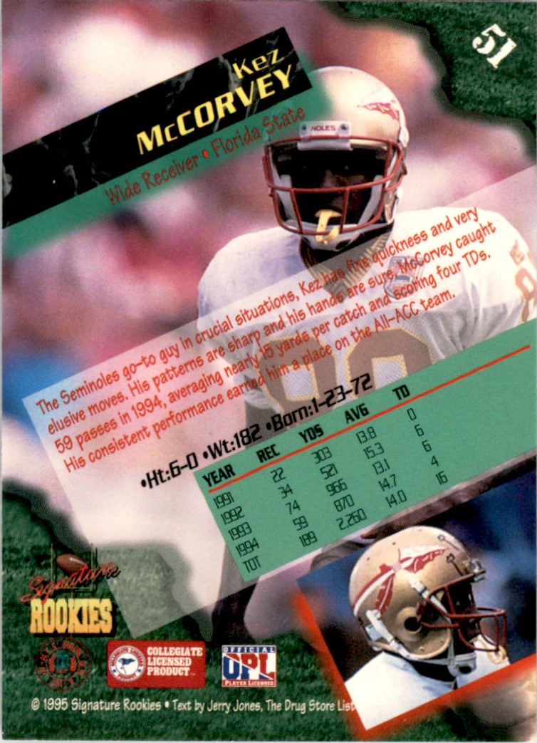 1995 Signature Rookies Kez McCorvey . 1/39000 Florida State