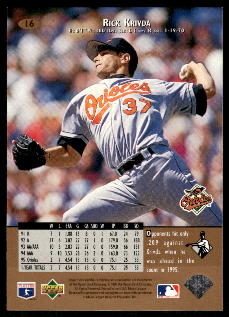 1996 Upper Deck #16 Rick Krivda Baltimore Orioles | eBay