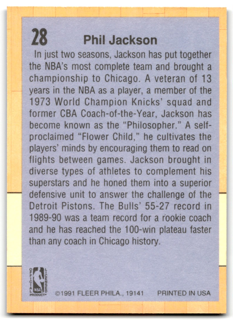 1991-92 Fleer Phil Jackson #28 card back image