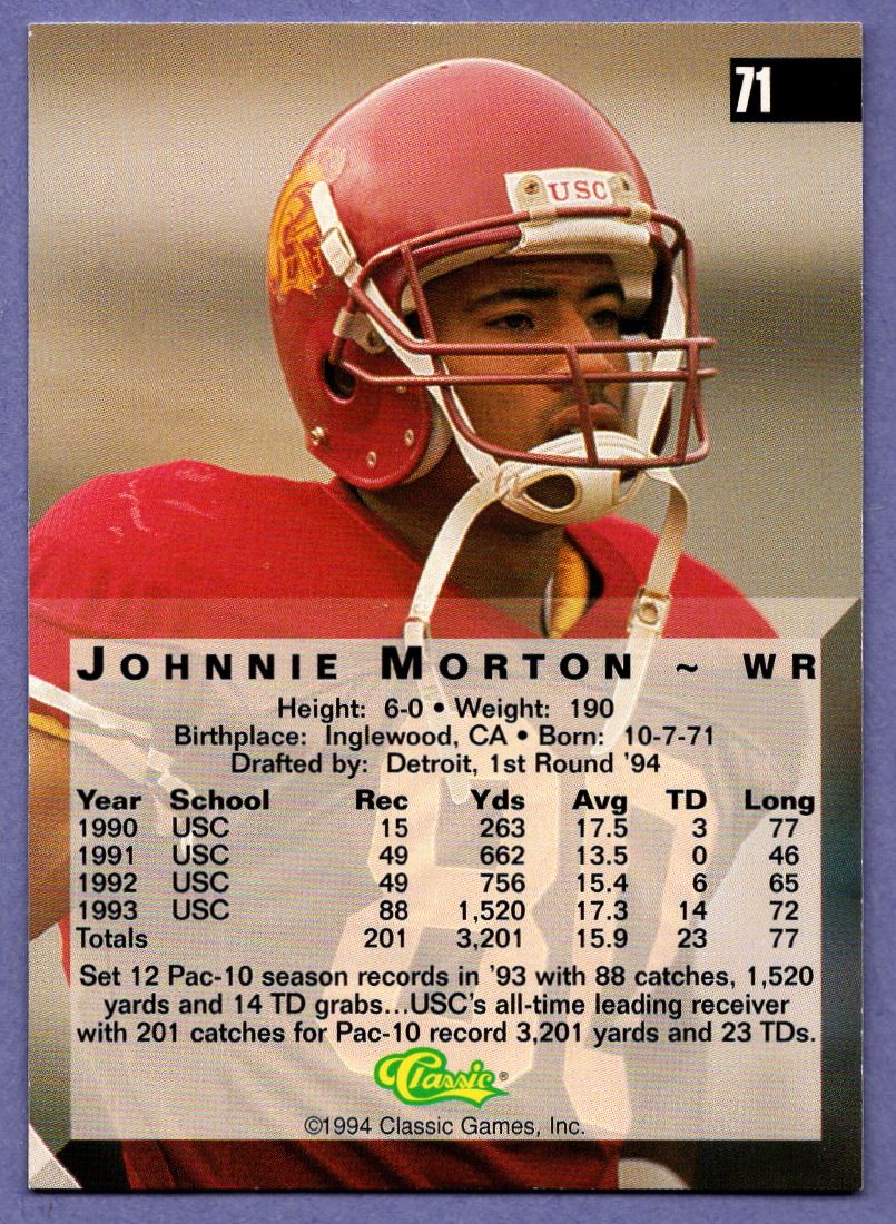 1994 Classic Four Sport Gold Johnny Morton #71 card back image
