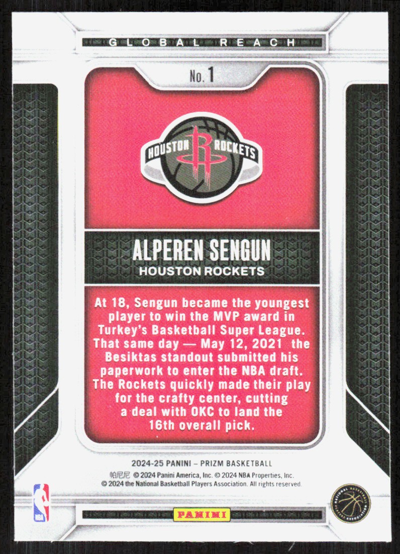 2024-25 Panini Prizm Global Reach Alperen Sengun #1 card back image