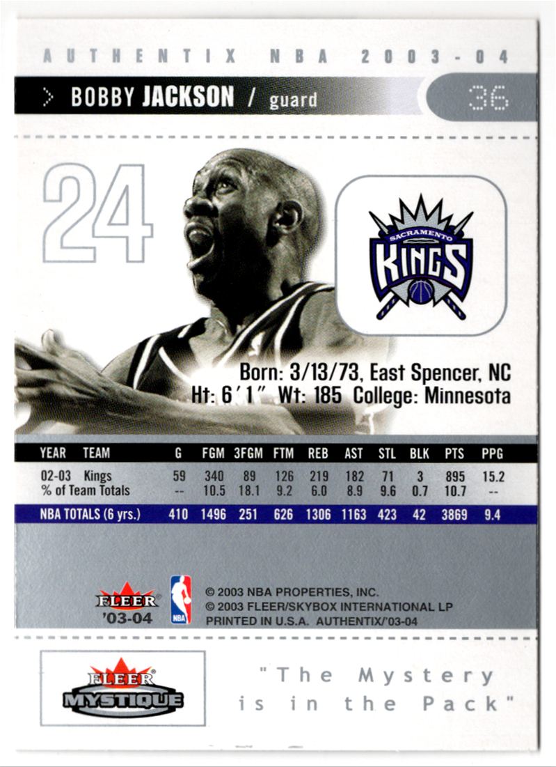 2003-04 Fleer Authentix Bobby Jackson #36 card back image