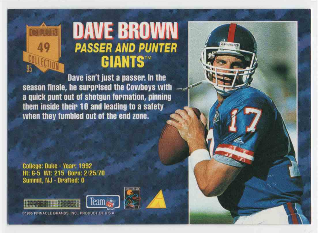 1995 Pinnacle Club Collection Dave Brown #49 on Kronozio