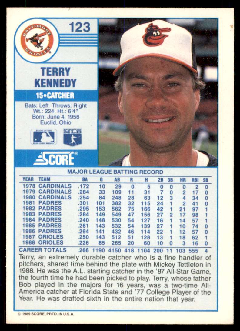 1989 Score Terry Kennedy #123 