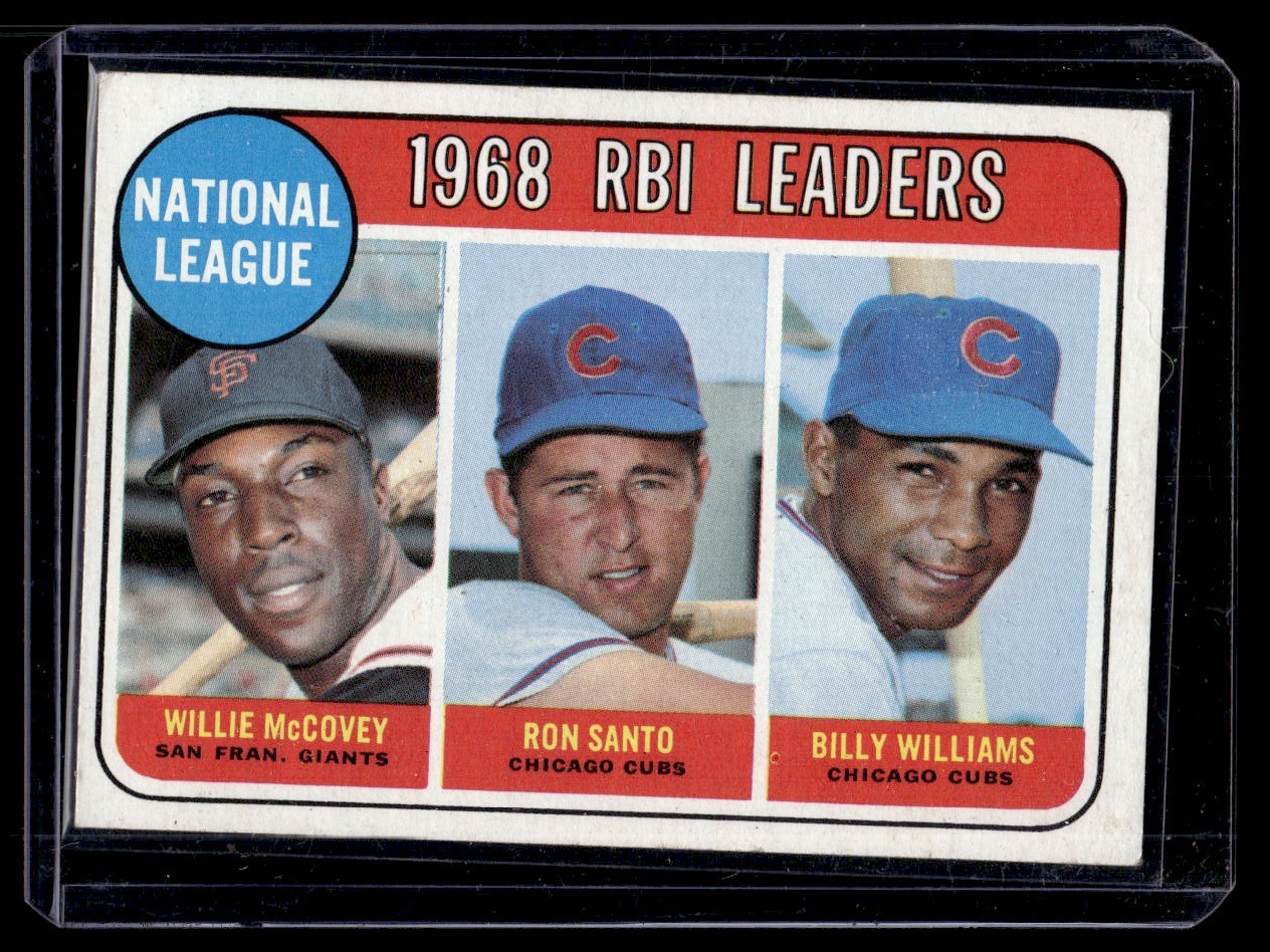 1968 Topps RBI Leaders Willie McCovey, Ron Santo, BIlly Williams #4 card front image