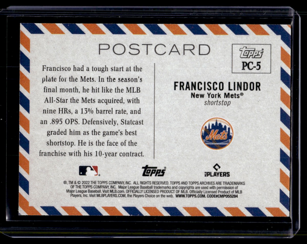 2022 Topps Archives Francisco Lindor #PC-5 card back image