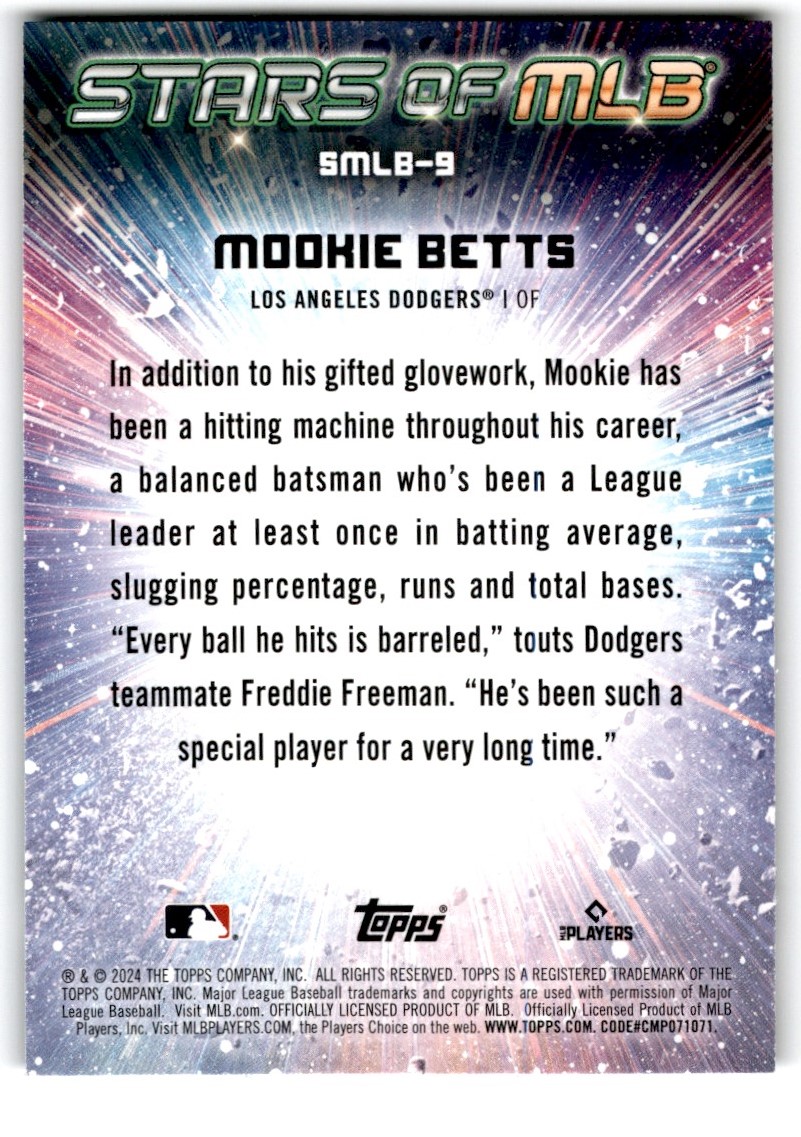 2024 Topps Stars of MLB Mookie Betts #SMLB-9 card back image