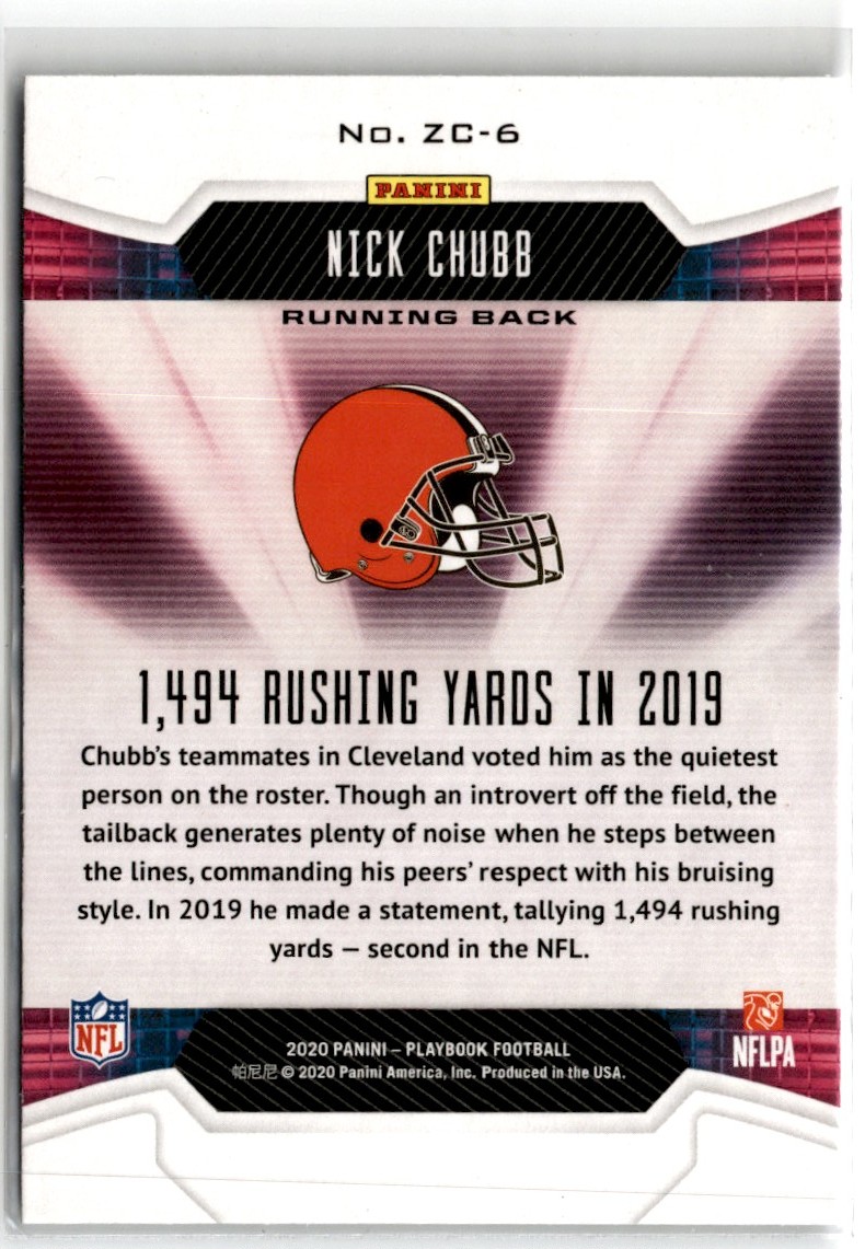 2020 Panini Playbook Zoning Commission Nick Chubb #ZC-6 card back image