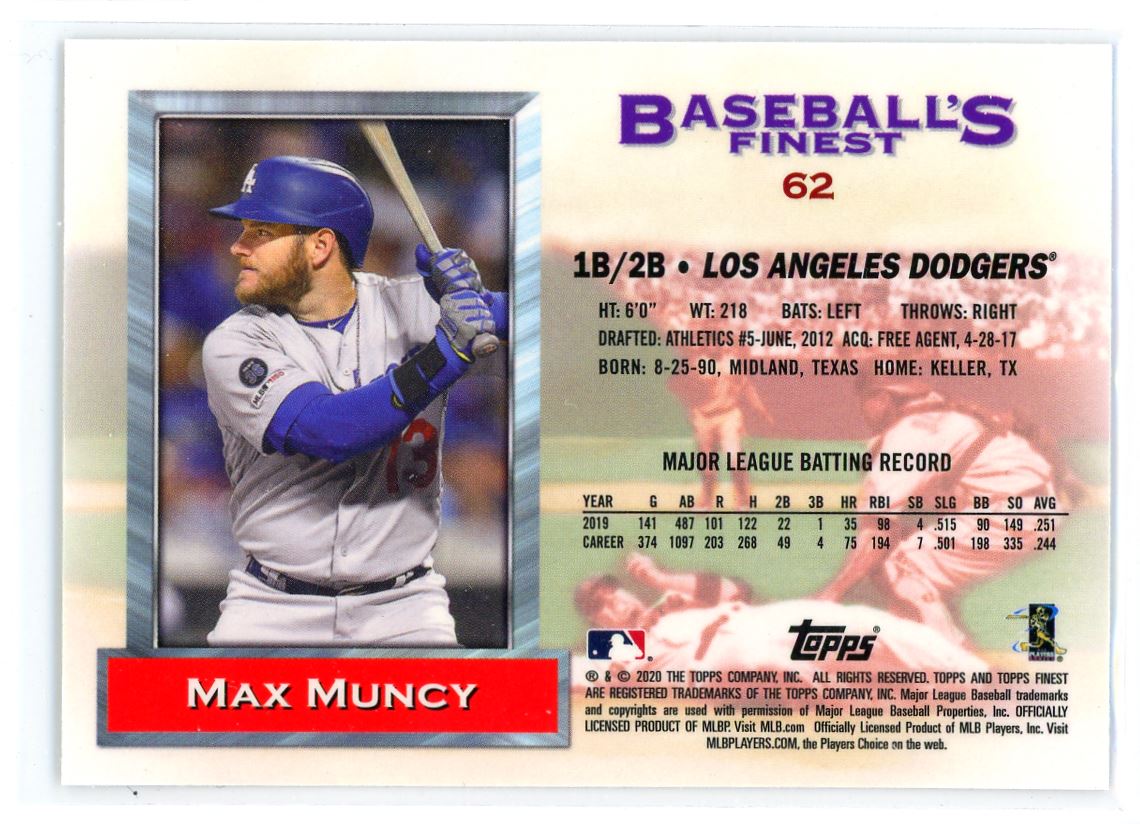 2020 Topps Finest Flashbacks Max Muncy Dodgers #62 | eBay