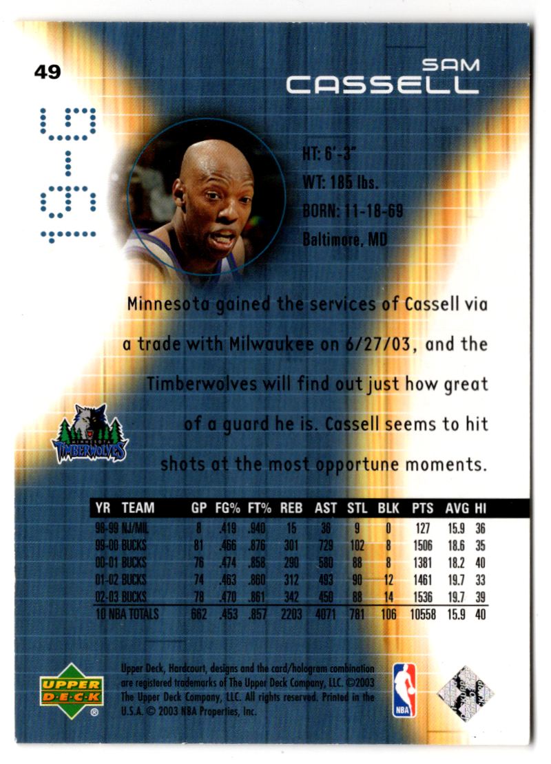 2003-04 Upper Deck Sam Cassell #49 card back image