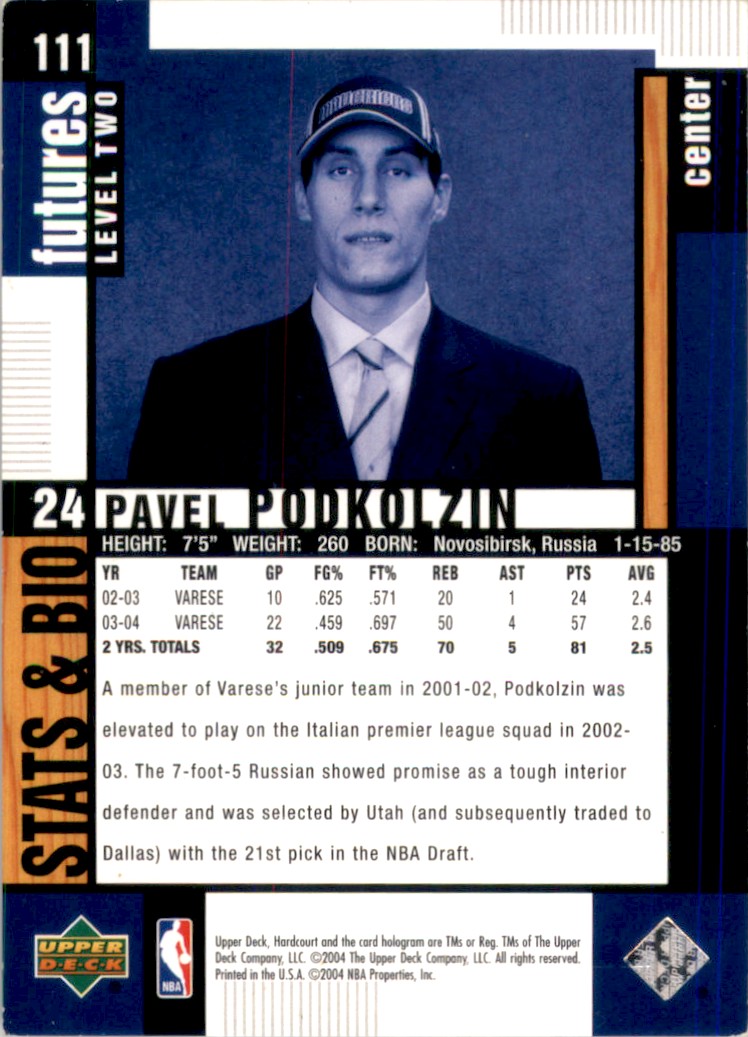 2004-05 Upper Deck Hardcourt Pavel Podkolzin #111 card back image