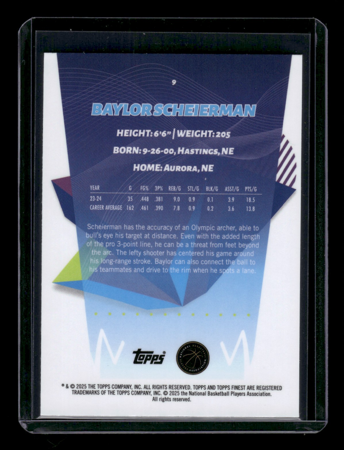 2024-25 Topps Finest BAYLOR SCHEIERMAN #9 card back image