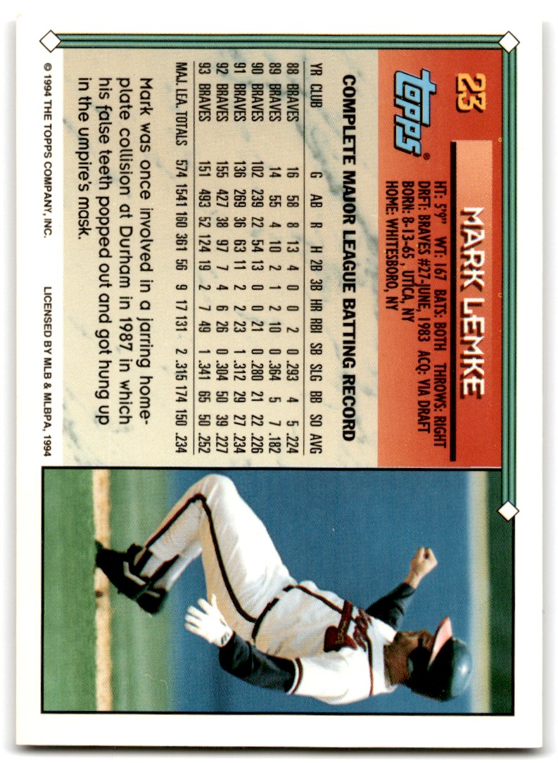 Mark Lemke Signed 1994 Fleer Ultra Baseball Card - Atlanta Braves