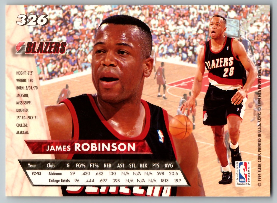 おじこんヘンダーソン、カブレラオルティズ、ロビンソントムシーバージョンソン 1993-94 ULTRA JAMES ROBINSON RC PORTLAND TRAIL BLAZERS #326 | eBay