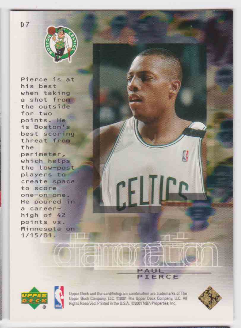 2000-01 UD Diamonation Paul Pierce #D7 card back image