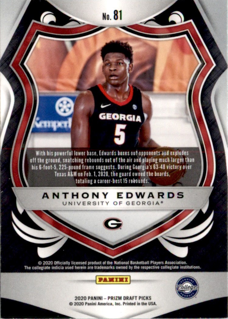2020-21 Panini Prizm Draft Picks Collegiate Anthony Edwards #81 card back image