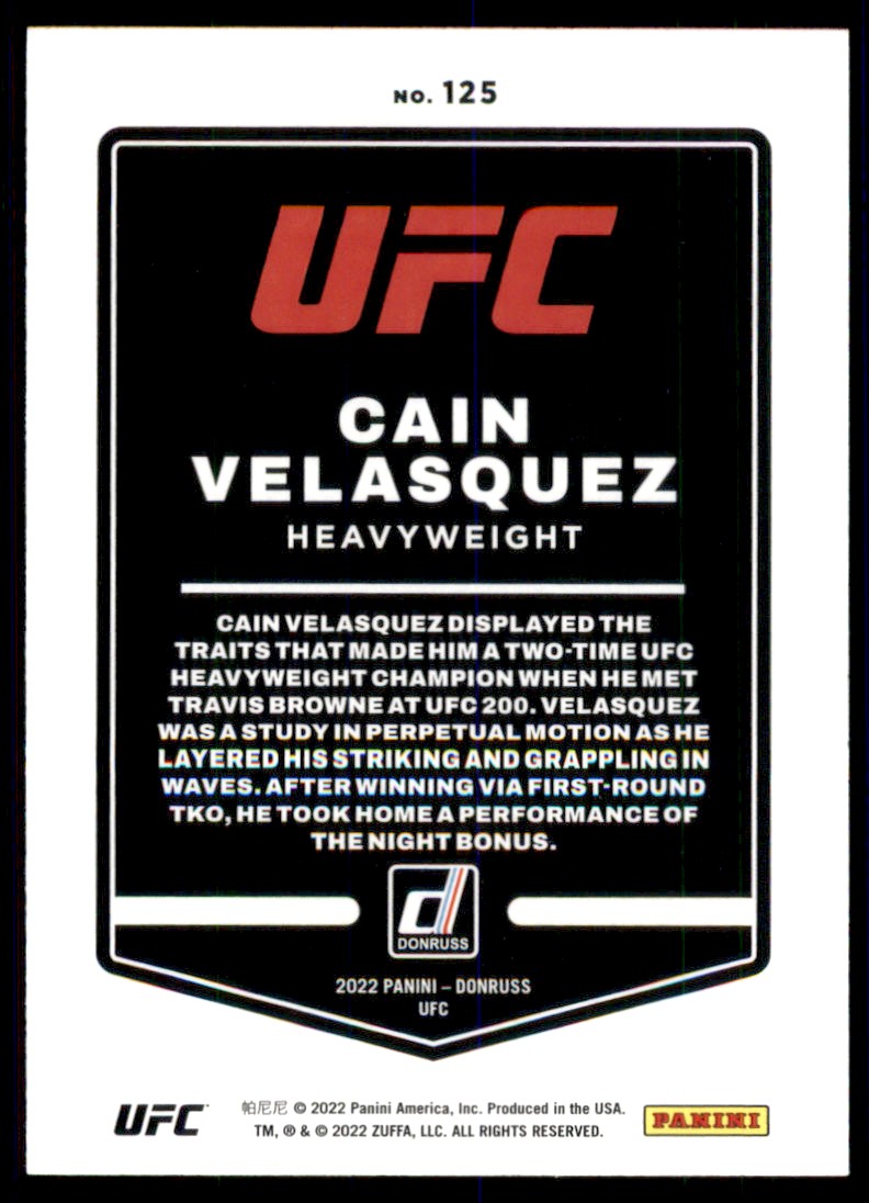 2022 Panini Donruss UFC Cain Velasquez #125 card back image