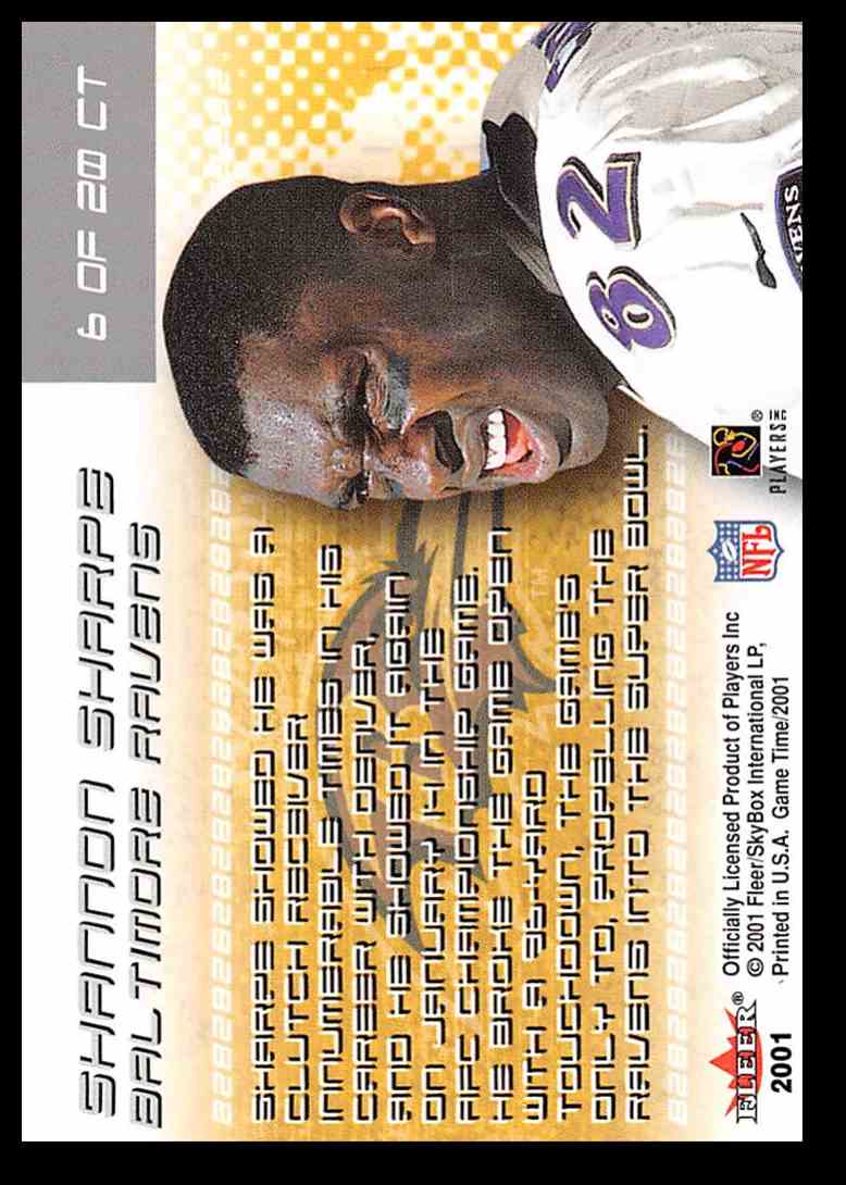 2001 Fleer Game Time Crunch Time Shannon Sharpe #6 card back image