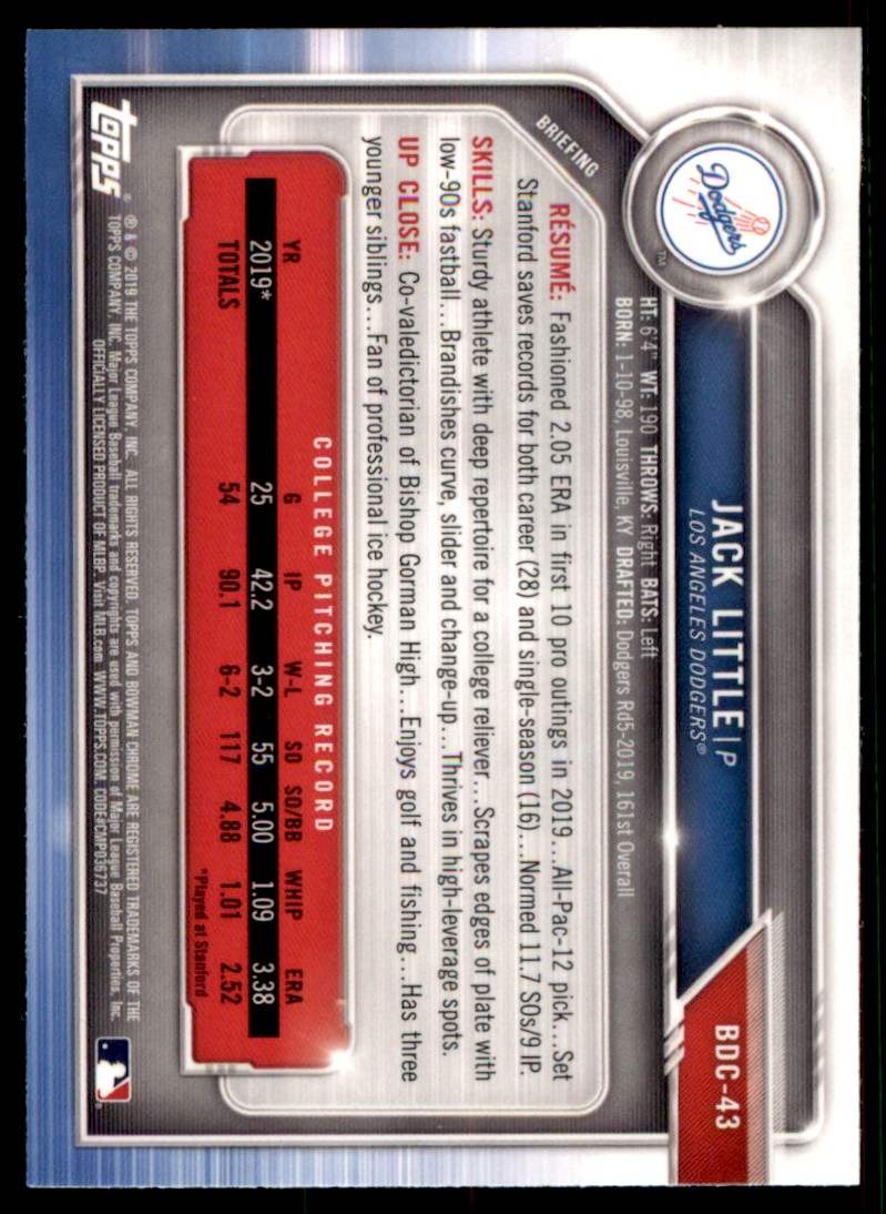 2019 Bowman Draft Chrome Jack Little #BDC-43 card back image