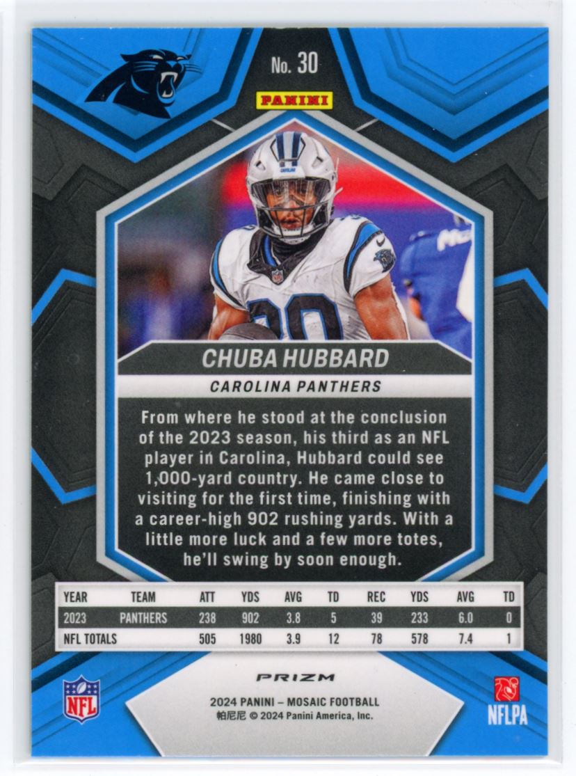 2024 Panini Mosaic Green Prizm Chuba Hubbard Carolina Panthers #30
