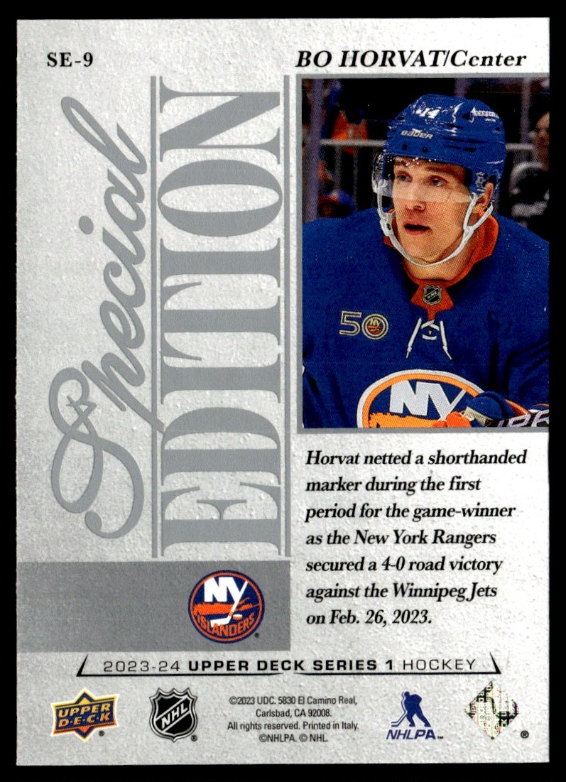 2023-24 Upper Deck Special Edition Bo Horvat #SE-9 card back image