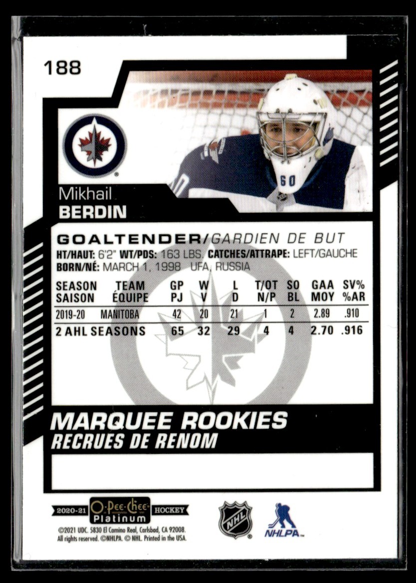 2020-21 O-Pee-Chee Platinum Mikhail Berdin #188 card back image