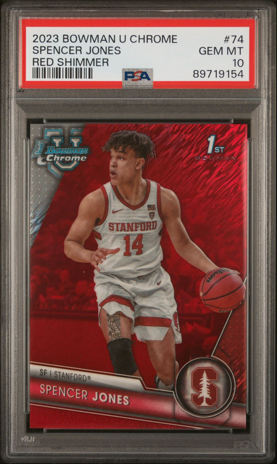 2023-24 Bowman University Chrome Red Shimmer Refractor 1st #74 Spencer Jones