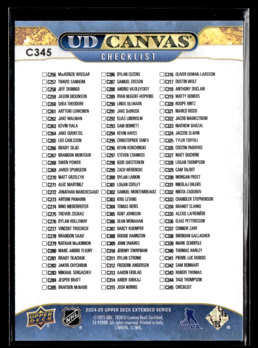 2024-25 Upper Deck UD Canvas Checklist Nathan MacKinnon / Brady Tkachuk #C345 card back image