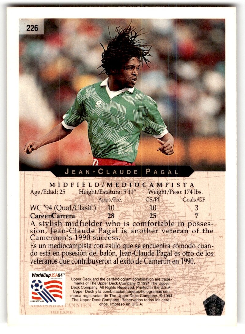1994 Upper Deck World Cup Jean-Claude Pagal #226 Cameroon | eBay