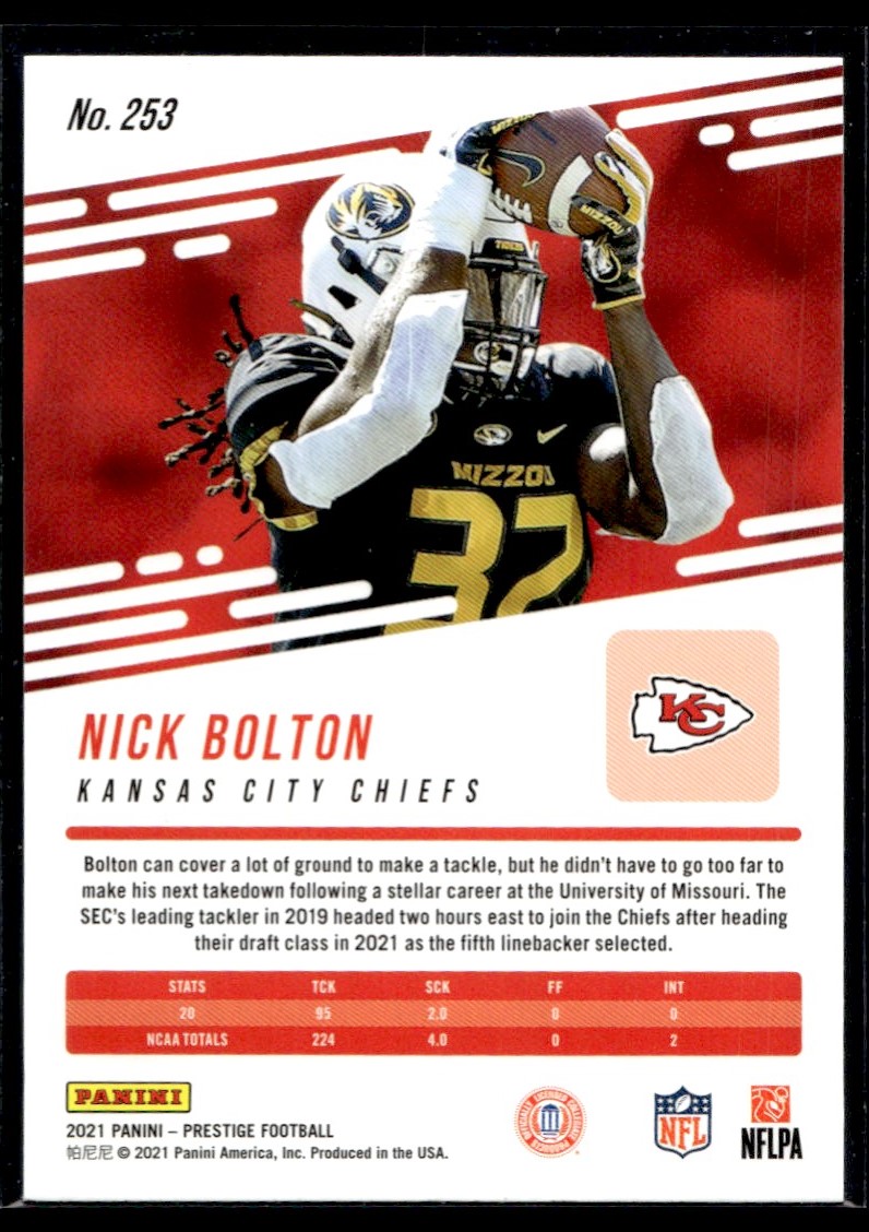 2021 Panini Prestige Nick Bolton #253 card back image