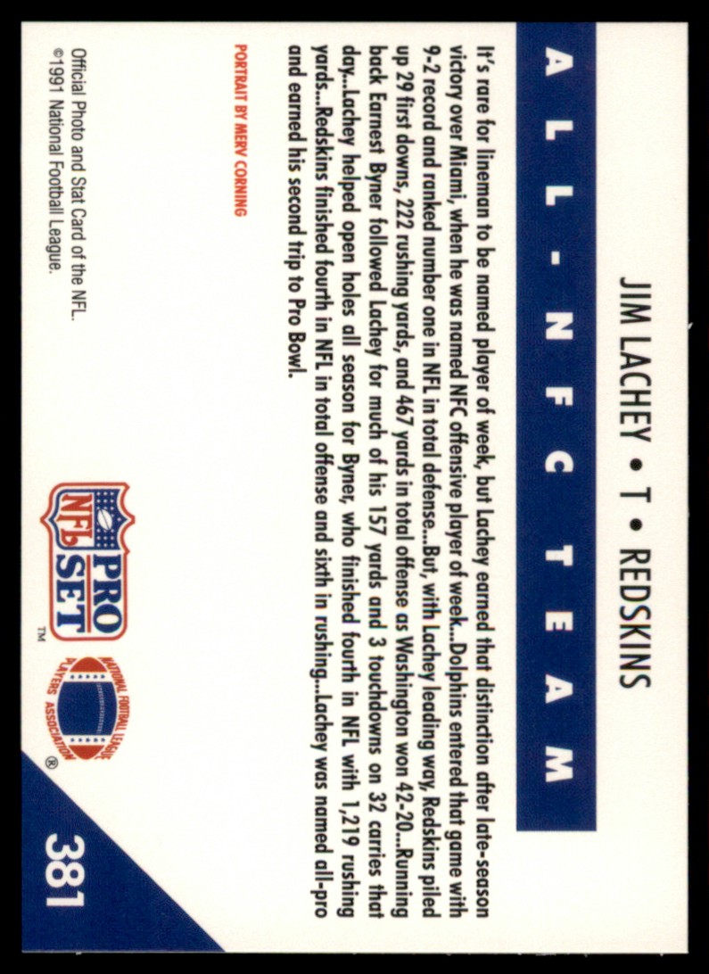 1991 Pro Set Jim Lachey #381 card back image