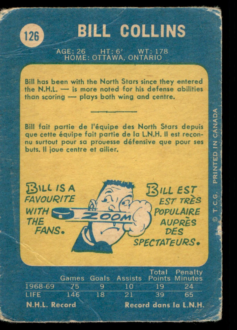 1969-70 O-Pee-Chee Bill Collins #126 card back image