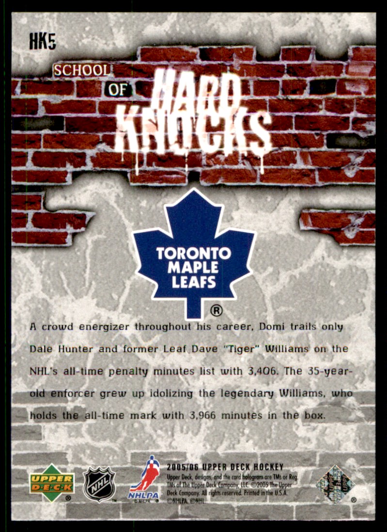 2005-06 Upper Deck School of Hard Knocks Tie Domi #HK5 card back image