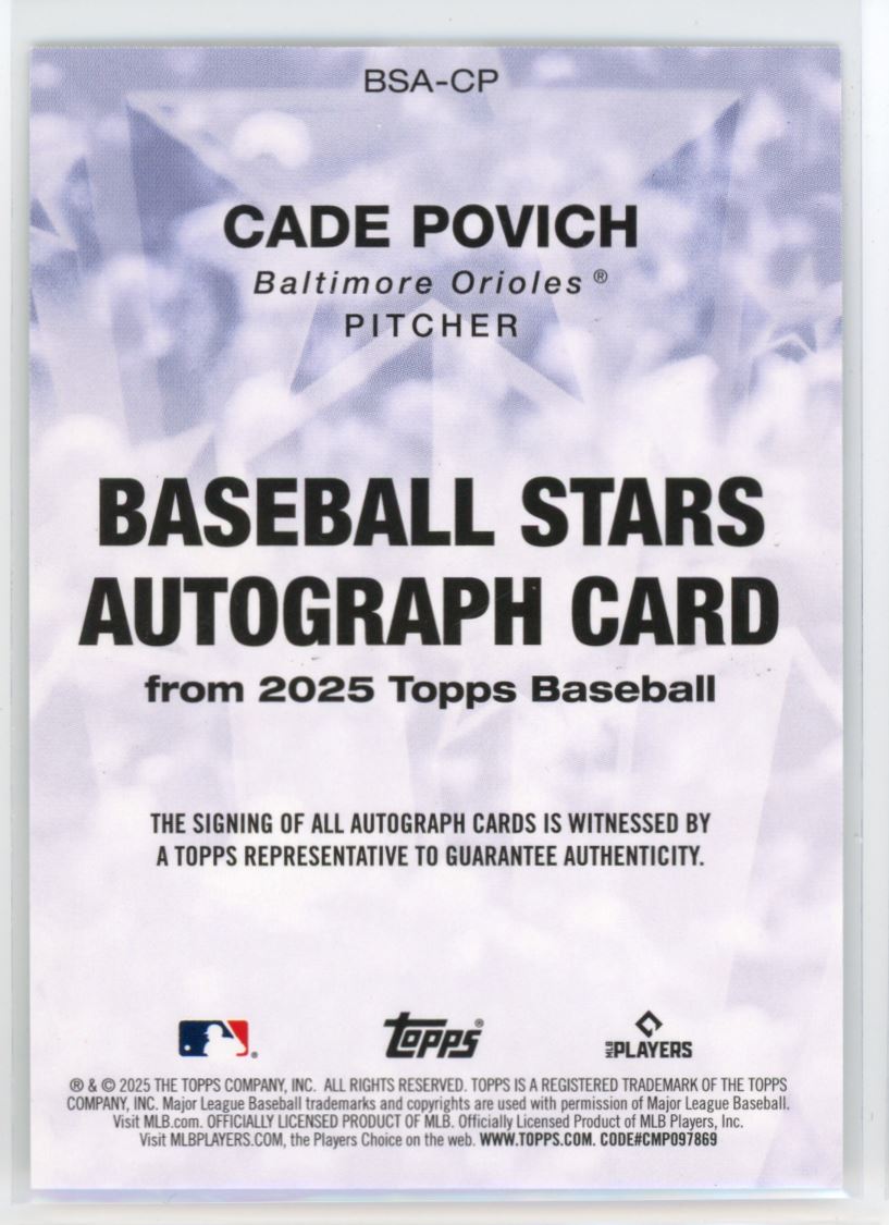 2025 Topps Baseball Stars Autograph Cade Povich RC Auto Baltimore