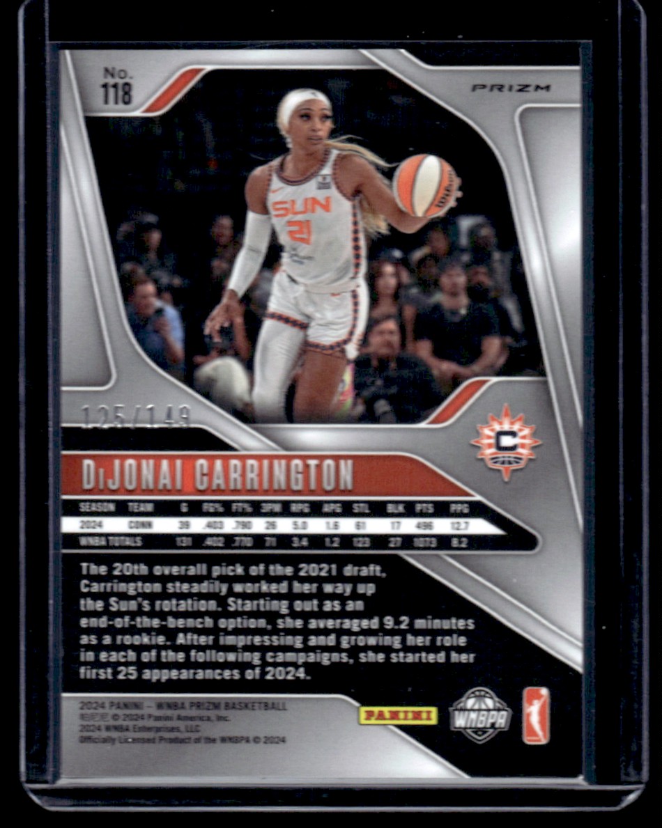 2024-25 Panini Prizm WNBA Purple /149 DiJonai Carrington #118 card back image