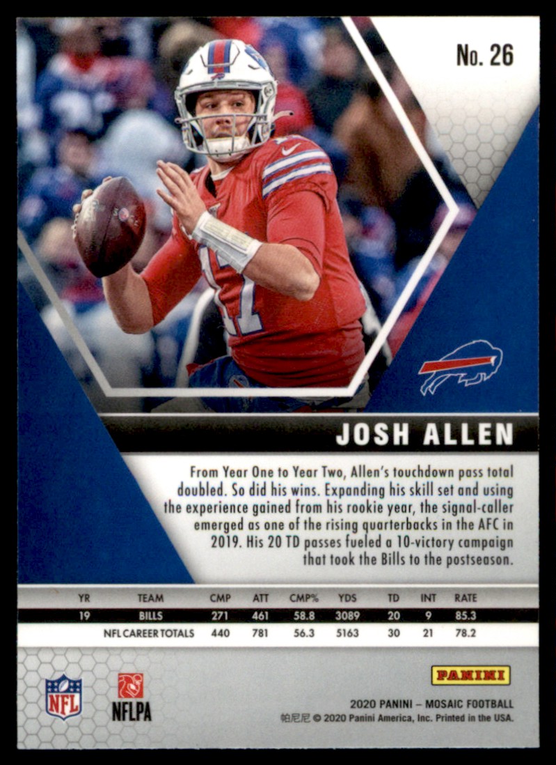2020 Panini Mosaic Josh Allen #26 card back image