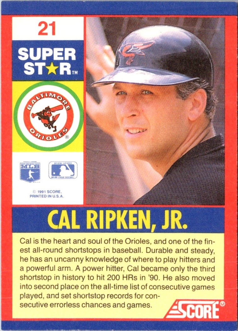 1991 Score 100 Superstars Cal Ripken Jr. #21 on Kronozio