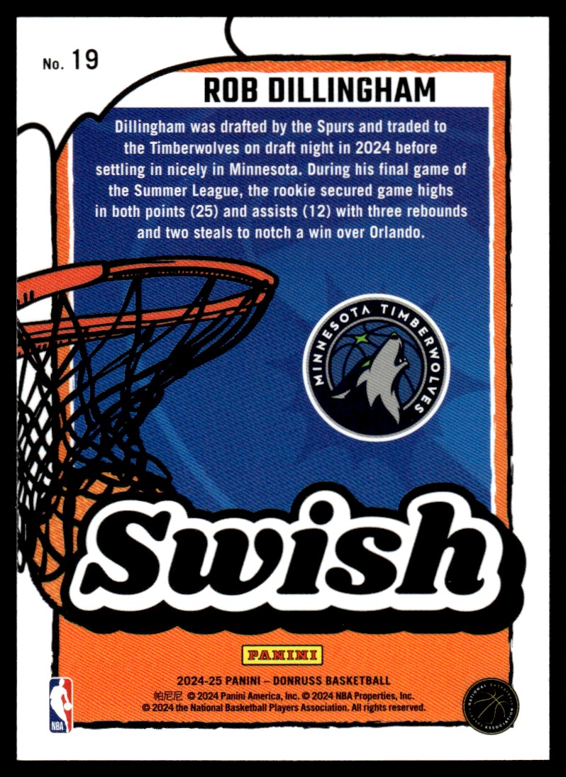 2024-25 Panini Donruss Swish Rob Dillingham #19 card back image